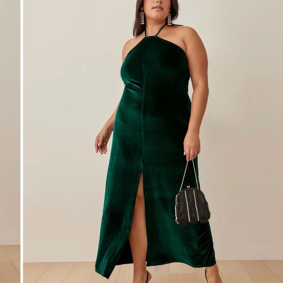 Reformation Nyla Velvet Dress Es in the color Emerald, size 2X. - Picture 1 of 6